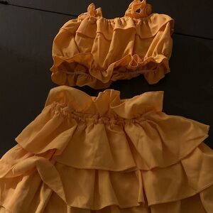 Orange Ruffled Two-Piece Set